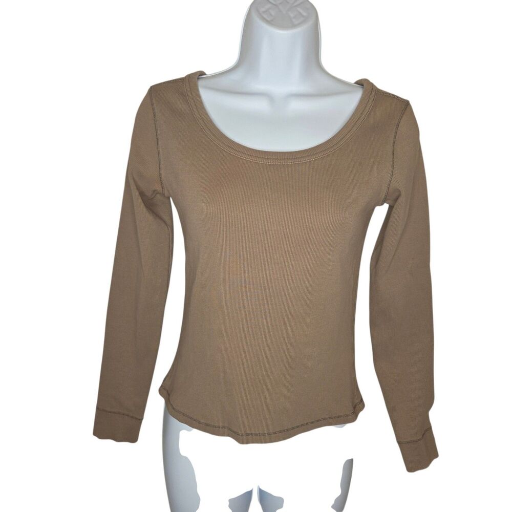 Everlane Organic Cotton  Luxe Ribbed Knit Scoop-Neck Long-Sleeve Top S EUC